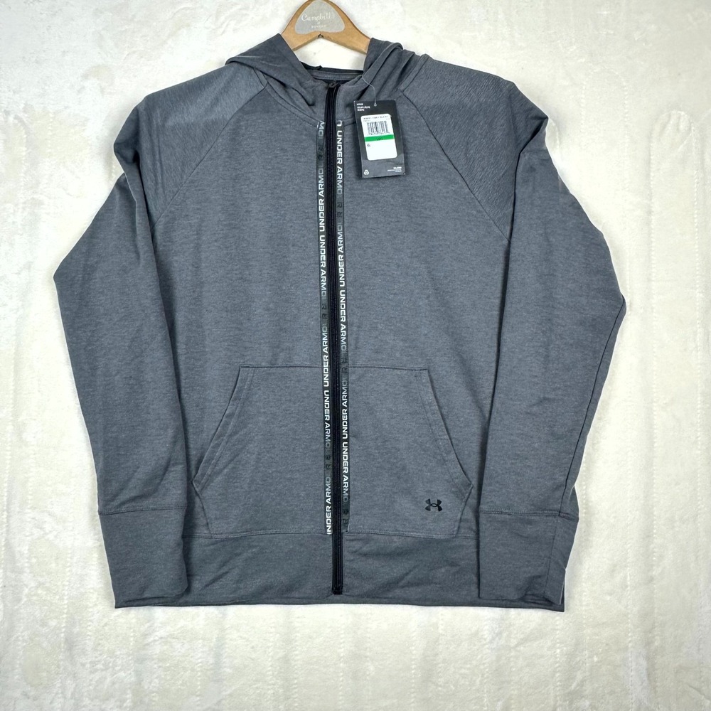 Under Armour Women's Full Zip Hoodie L Loose Fit Gray UA Logo‎ NWT Athleisure